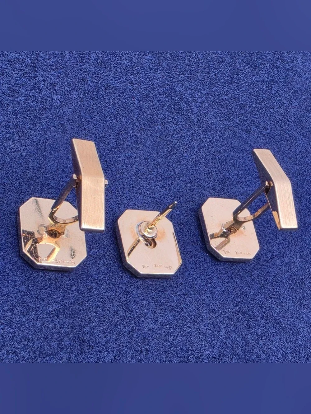 Vintage LeMans 14k Gold Diamond Cufflinks & Tie Tack Shirt Stud Tuxedo Dress Set